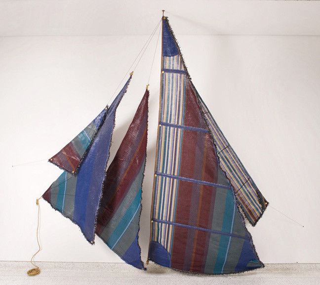 9'x9' set of five sailboat sails. Each color in the stripe pattern represents a musical note to form a score. Recorded with "Sounds of 1/2 Life". 2007